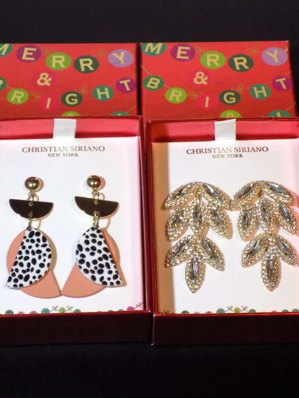 Lot of 2 New Christian Siriano New York Merry & Bright Dangle Statement Earrings